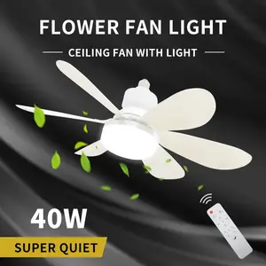 20.5" Socket Fan Light, Dimmable LED Bulb Fan with Remote Control, E26/E27 Screw-In Ceiling Fan Light Combo for Garage, Kitchen, Bedroom, Balcony, Laundry Room