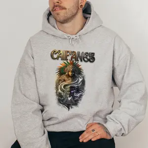 Caifanes Aztec Serpent Warrior Color Fusion Graphic Hoodie Fleece Fabric Casual Hooded Sweatshirt Trendy Tops Perfect Gift