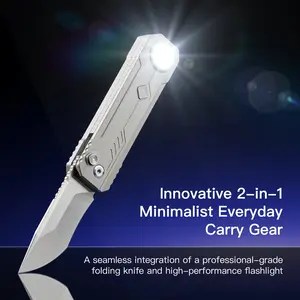 OKNIFE LK 2-in-1 EDC Gear, M390 Blade + USB-C Rechargeable Flashlight, Compact Everyday Carry Utility, Home & Camping Use, Outdoor, Innovative Design for Everyday Carry