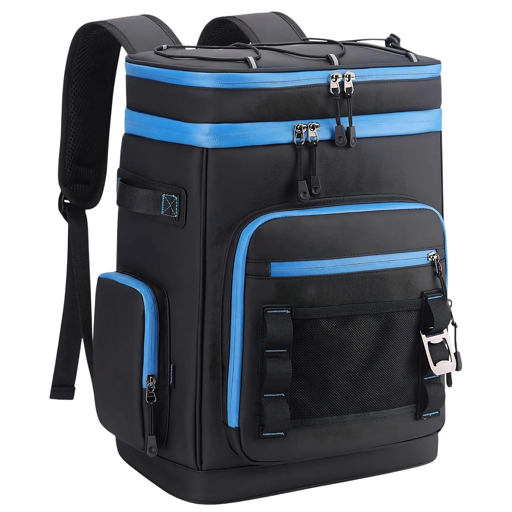 Large 30L Waterproof Insulated Cooler Backpack for Men & Women, Leak Proof Camping Backpack for Beach Fishing Picnic Travel Outdoor, Holds Up to 48 Cans (Black Blue)