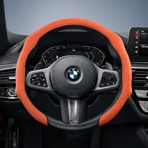 For BMW Alcantara Leather Steering Wheel Cover Suede Quick-install Design All-season Anti-slip Sweat-absorbing For X3/3 Series/X1/X5/X2/X4/5 Series/X6/X7/iX/i4/i5/i7/2 Series/4 Series/1 Series/7 Series/8 Series/Z4/XM/iX1/iX2/iX3 Black Orange Red Pink