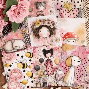 32sheets Vintage Yellow Pink Black Dots Girls DIY Junk Journal Paper, for Scrapbooking Supplies, Picture Frame Decoration, Gift Wrapping Paper, Handmade Waste Diary, Holiday Decorations, Collage Decoration, Craft Enthusiasts, Paper Craft, Card Making