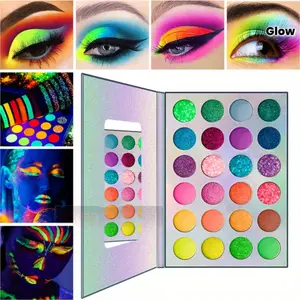 24-Color Fluorescent Eyeshadow Palette - Vibrant Glow under Light, Sparkling & Colorful Makeup Kit for Club & Nightlife Looks, Long-Lasting Highlighters, Easy to Apply,Glow in the Dark Makeup|Vibrant Highlighter | Colorful Highlights