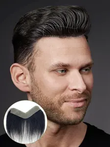 V-Shape Human Hair Forehead Hairline for Man, Biological Scalp Front Hairpieces Thin Skin Invisible Bangs Front Line Hair Patch, Natural Hairline Forehead Hairpiece Easy to Wear for Daily Use(Blonde/Olive Brown/Black)