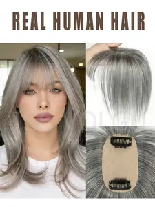 Hair Toppers for Women Real Human Hair, Human Hair Extensions, Hair Replacement, Clip in Bangs Wig With Bangs Natural Skin Scalp Thinning or Loss Top Pieces 360° 3D Topper Base With ThinningHair Cover Gray Roots Add Volume for Halloween Christmas Party