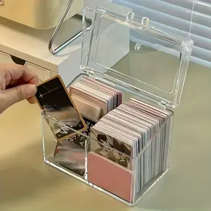 Portable Card Storage Box, Tool Organizer, Acrylic Transparent Case, Self-Print Business Card Holder, Flip Cover Compartment Box