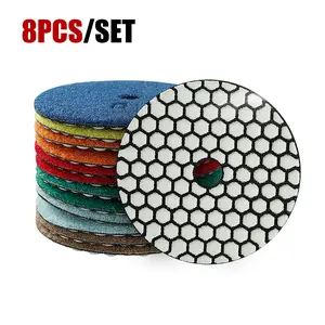 8PCS/set 4" Dry Diamond Polishing Pads Kit - 50#-3000# Grit for Granite/Marble Stone, Angle Grinder Polishing Discs Cloth Bendable