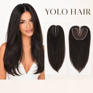 YOLO HAIR Women's 22-Inch Natural Black Clip-In Layered Hair Topper, Large Synthetic Hairpiece with Breathable Mesh, Invisible Part, 3 Secure Clips, Adds Volume & Length for Thinning Crown (No Wig Cap Needed)