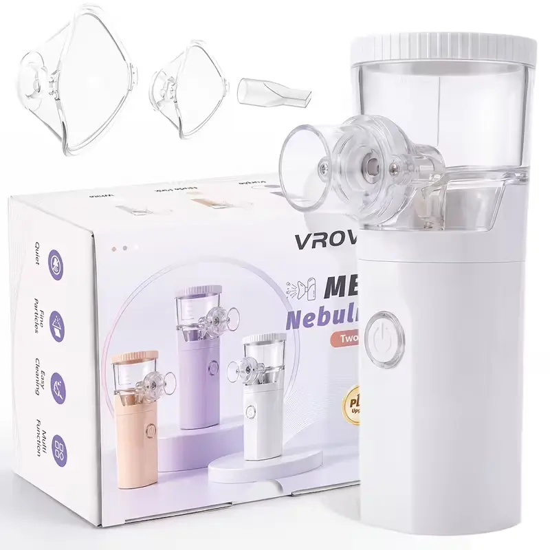 Rechargeable Handheld Nebulizer,  Dual Mode Mesh Nebulizer, Ultra Fine Mist Low Noise Nebulizer with Type-C Charging, Complete Set with Masks & Mouthpiece, Compact Travel Nebulizer for Family Use