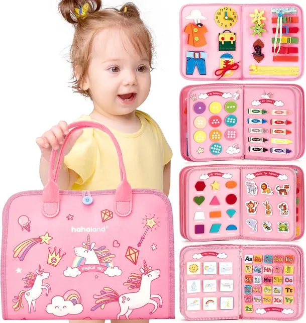 Montessori Busy Board for Toddlers | Sensory Activity Book with Life Skills, Alphabet, Numbers, Shapes, Colors & Weather Learning | Educational Travel Toy for Kids Ages 2-5