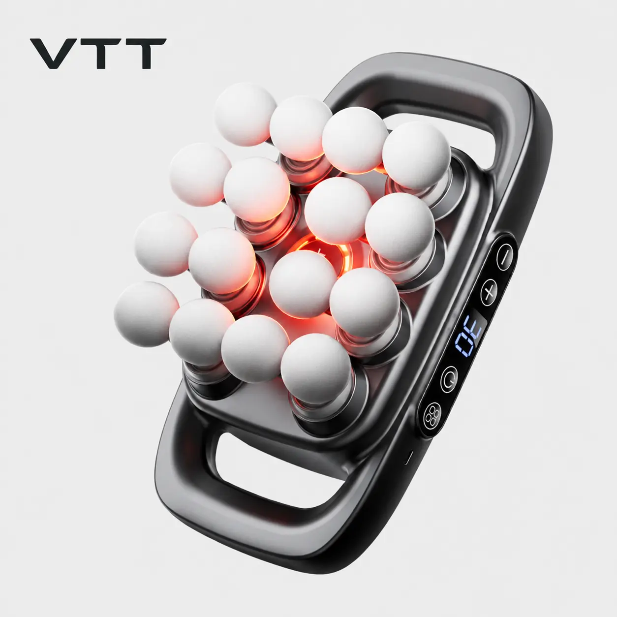 VTT 16-Head Deep Tissue Percussion Massage Gun with 2600mAh Battery - 30 Levels, 3 Modes, Red Light Therapy, Hands-Free Rechargeable Personal Care Massager for Back, Neck, Shoulders