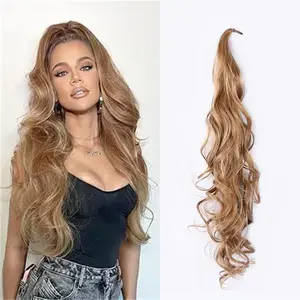 Ponytail Extainson 32 Inch Flexible Wrap Around Ponytail Hair Extension Long Wavy Pony Tails hair Extension Synthetic Hairpieces for Women and Girls Party Daily Use