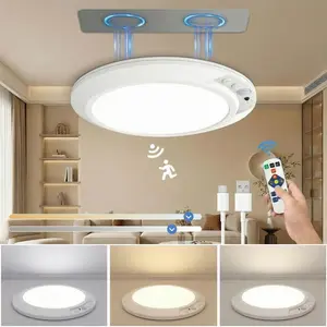 1pc/2pcs Rechargeable Ceiling Light, LED Motion Sensor Lamp, Home Decor Lighting, Magnetic Insatll Wireless, Ceiling Lamp With Remote Control, Brightness Dimmable, For Bedroom Doorway Toilet, Garage, Shed, Loft, Basement, Hallway