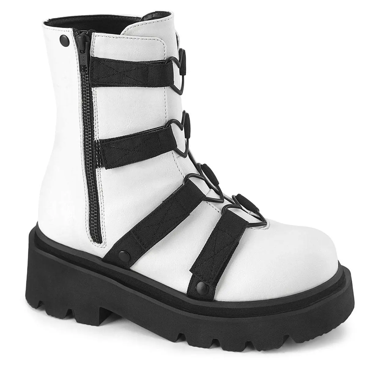 Demonia Renegade-50 White Vegan Leather-Nylon Ankle Boots