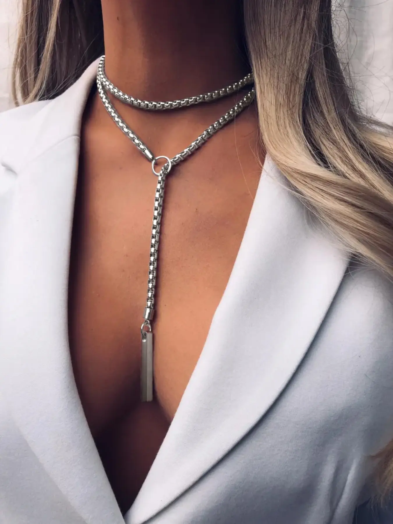 Women's Fashion Pendant Necklace, Punk Style Alloy Chain, Long Casual Jewelry, Vintage Design, All-Season Accessory, Chunky Necklace