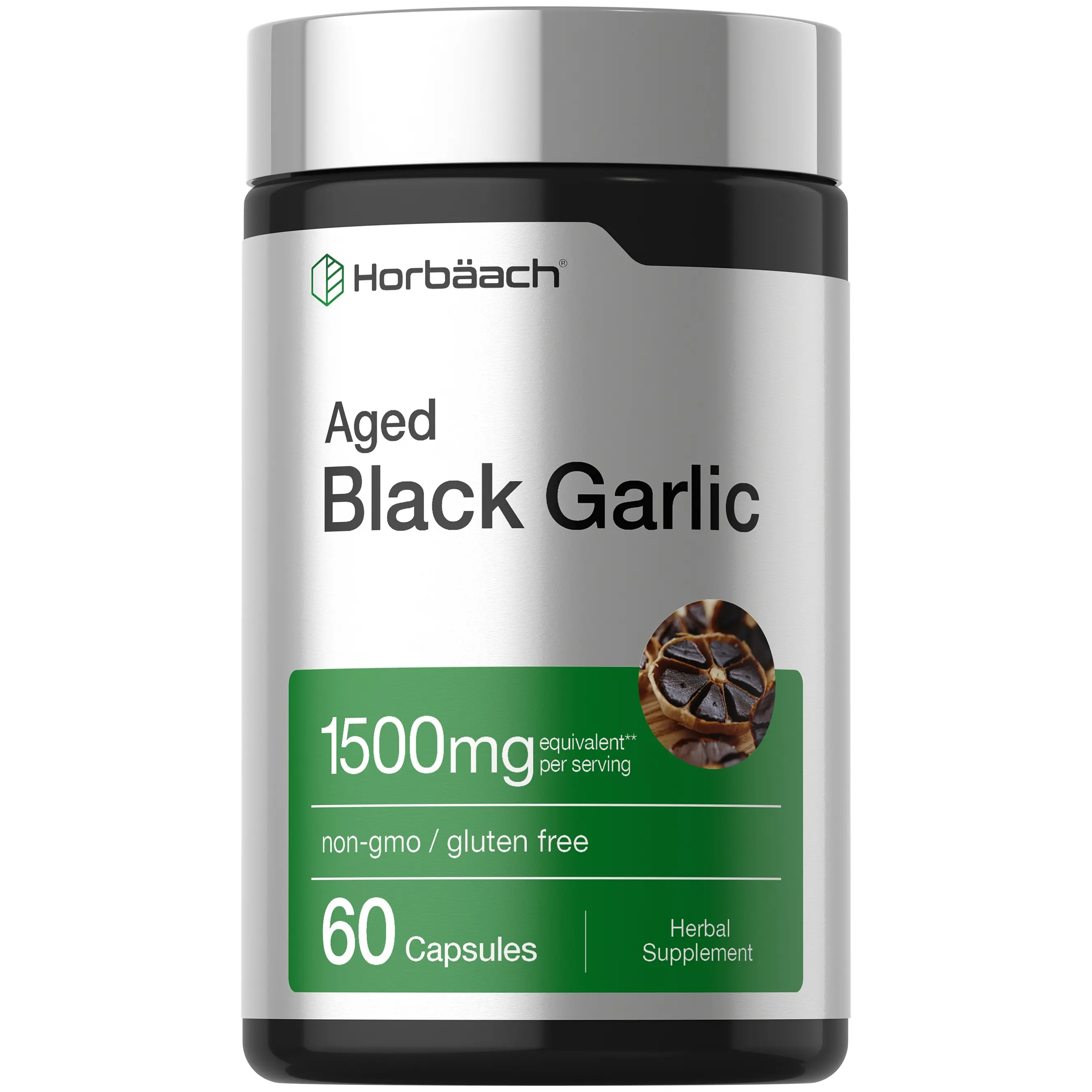 Horbäach Aged Garlic Extract Capsules 1500mg | 60 Count | Fermented Supplement | Non-GMO, Gluten Free