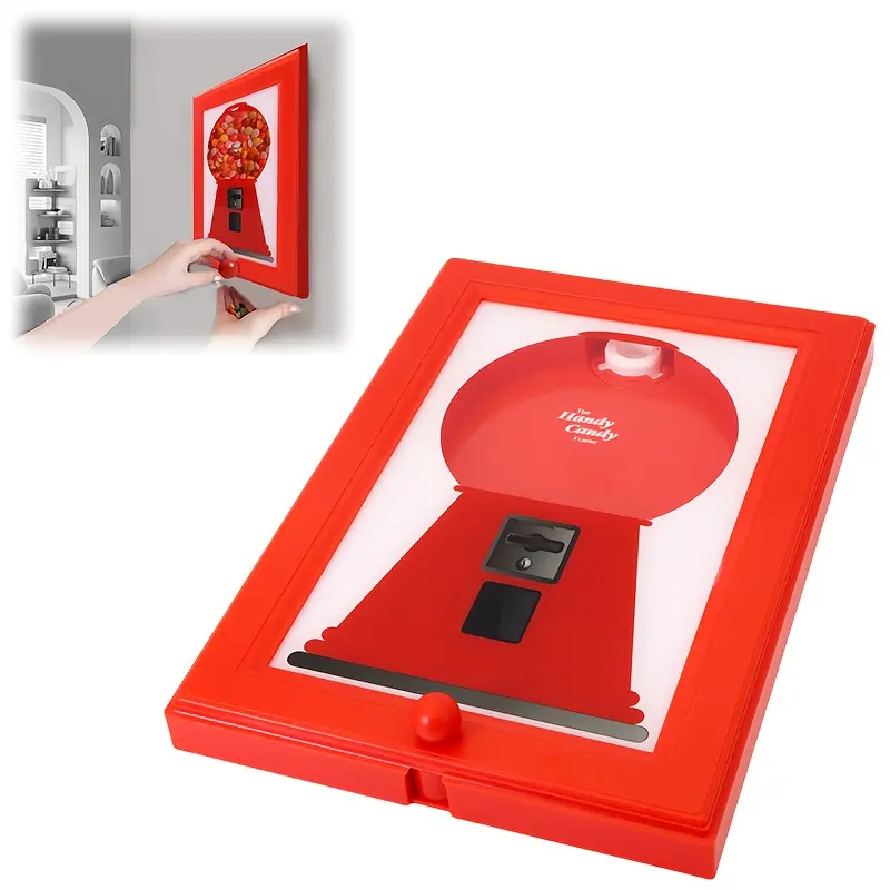 The red square picture frame is designed to hang on the wall and comes with a candy dispenser, making it perfect for displaying photos while providing easy access to candies, nuts and pet treats, making it a great home decor accessory.