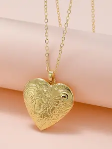 Mother's Day Gift Heart Shaped Pendant Necklace, Vintage Flower Pattern Locket Necklace for Women & Men, Fashion Jewelry for Party, Daily Decor, Love Heart Necklace, Hearts Pendant Necklace