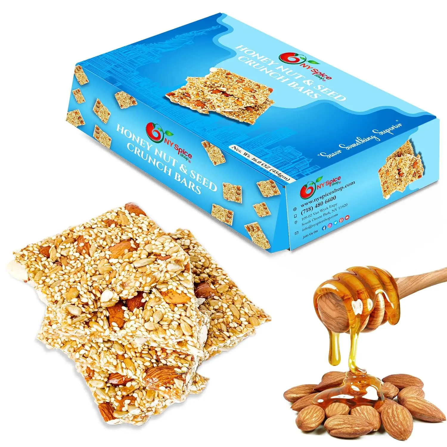 NY Spice Shop Honey Nut & Seed Crunch Brittle –  Natural Crunchy Snack Bars, Honey Sesame Brittle,  Nutritious Treats snack  boxes Protein Sweet