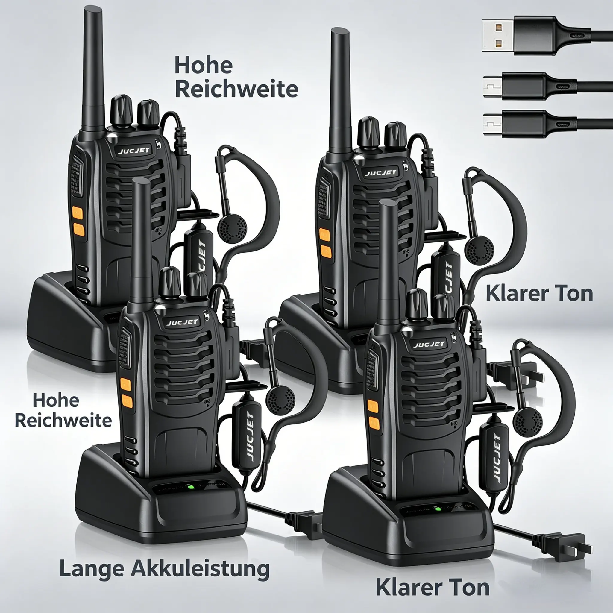 H888S 4-Pack Rechargeable Handheld UHF 2-Way Radios with Audio Earpieces, Type-C Charging Station, USB Charger, Buttons, Portable Transceiver, Non-Waterproof Outdoor Emergency Gear for Adults outdoorfun Walkie Talkie