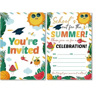 Soiceu School's out for Summer Party Invitations with Envelopes Set of 20 End of School Summer BBQ Party Invites Fill in Blank