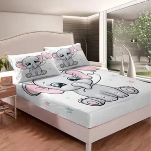 Elephant Fitted Sheet,Cute Elephant Bed Sheet Set,Cartoon Elephant Printed Luxury Bedding Set,Cute Animal Bed Cover,Bedroom Collection