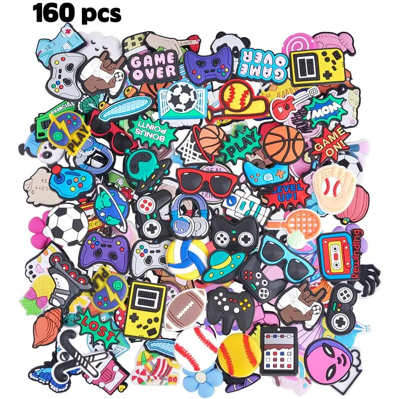 160PCS Game Sports PVC Shoe Charms Mixed 60 Sports Game +100 Assorted Styles, Game Controllers, Sport Balls & Cartoon Figures, Lightweight PVC Charms for Clogs Sandals Wristbands DIY, Great Party Fillers & Casual Gifts for Teen Game & Sports Lovers