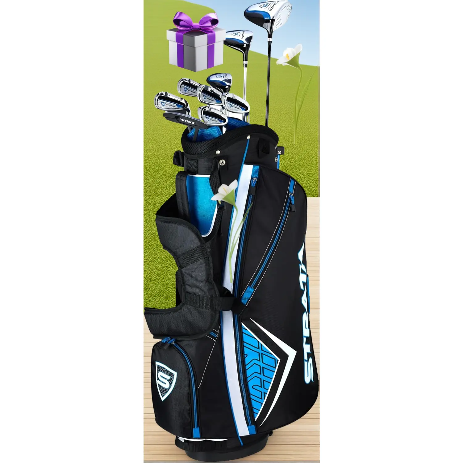 12-Piece Complete Golf Set with Lightweight 460cc Driver, Irons, Hybrid, Putter & Stand Bag for Adult Men & Women Beginners - Designed for Forgiveness and Longer Tee Shots, Driver Golf Clubs, Women's, Adults, Golf Accessories, 12 Piece (Strata)