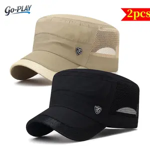 2Pcs Men's UPF 50+ UV Protection Quick Dry Cadet Military Flat Top Cap | SunSafeTok FishingTok GolfTok OutdoorTok GorpcoreTok Breathable Mesh Lightweight Adjustable Hat | for Hiking Fishing Camping Golf Daily Outdoor Wear