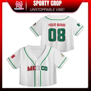 Mexico Baseball Jersey Crop Top – Personalized Name & Number & Logo, White All Over Print Custom Jersey for Women