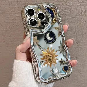 Fashionable sun moon star retro aesthetic pattern mobile phone case for iPhone 16 15 14 13 12 and 11 Pro Max Plus full wrap anti-drop lens protection anti-fingerprint, give family, friends gift