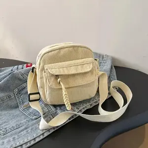 Retro Harajuku style corduroy crossbody bag, women's | Casual shoulder bag, zip closure, perfect gift for the holidays.