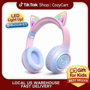 Wireless Headphone Cat Ear Design Headphone with Built in Microphone Foldable Headset for Mobile Phone Laptop Computer Multifunctional Earbuds Wireless Chargeable Headphones