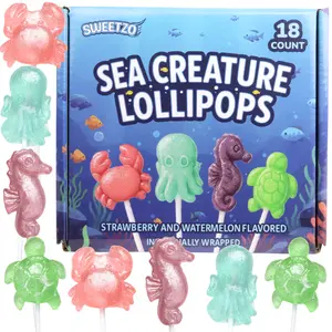Sea Creature Shimmer Lollipops, Ocean Themed Candy, Individually Wrapped, 18 Count