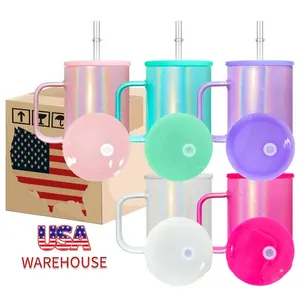 25pcs 17oz Sublimation Shimmer Glass Mug With Colorful PP Lid for Sublimation cute  glassware Drinkware Box USA Warehouse Sublimation Glass Tumblers Mugs