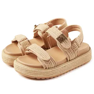 CELNEPHO Womens Raffia Platform Sandals Adjustable Double Strap Open Toe Comfortable Casual Beach Walking Trendy Dress Shoes