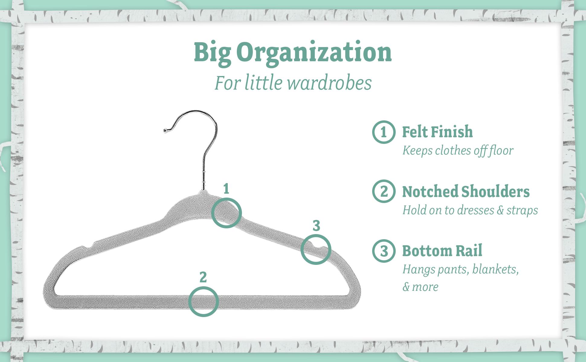 Baby Nest Designs Kids Plastic Velvet Hangers for Closet, Children Non-Slip Hangers Dividers for Nursery Closet Organizer, Grey - Pack of 15 Baby Nest Designs Kids Plastic Velvet Hangers for Closet, Children Non-Slip Hangers Dividers for Nursery Closet Organizer, Grey - Pack of 15