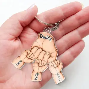 Dad Hold Our Hands For A Little While And Hold Our Hearts Forever - Family Personalized Custom Shaped Acrylic Keychain - Gift For Dad