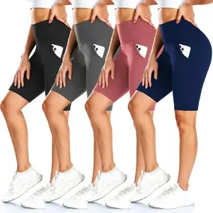 4-Pack Women’s Biker Shorts with Pockets – 8" High-Waist Tummy Control Workout/Yoga/Running Shorts