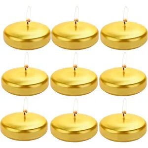 Floating Candles for Centerpieces, 3 inch Gold Round Burning Tea Light Candles Unscented Smokeless Paraffin Wax Dripless, for Valentine's Day, Wedding, Party, Home Decor, Pool (12 Pack)