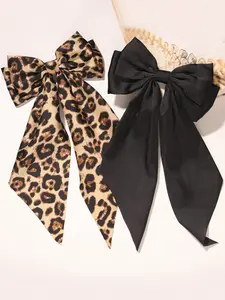 Ladies' elegant leopard print bow hair clip, fashionable long floating hair accessory, suitable for parties, afternoon tea, music festivals, vacation trips, beaches, campuses, daily leisure hair accessories