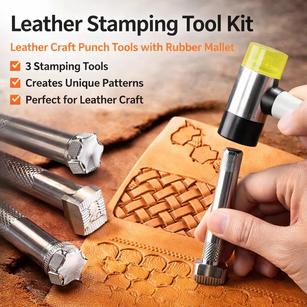 3-Piece Leather Stamp Set – Stamping Tools for Crafting, Create Personalized Leather Designs with 3 Different Patterns for Belts, Bags, Wallets, and DIY Leather Projects