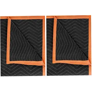 2 Pack 80×72in Black Heavy Duty Quilted Padded Moving Blankets for Furniture Moving Shipping and Wrapping