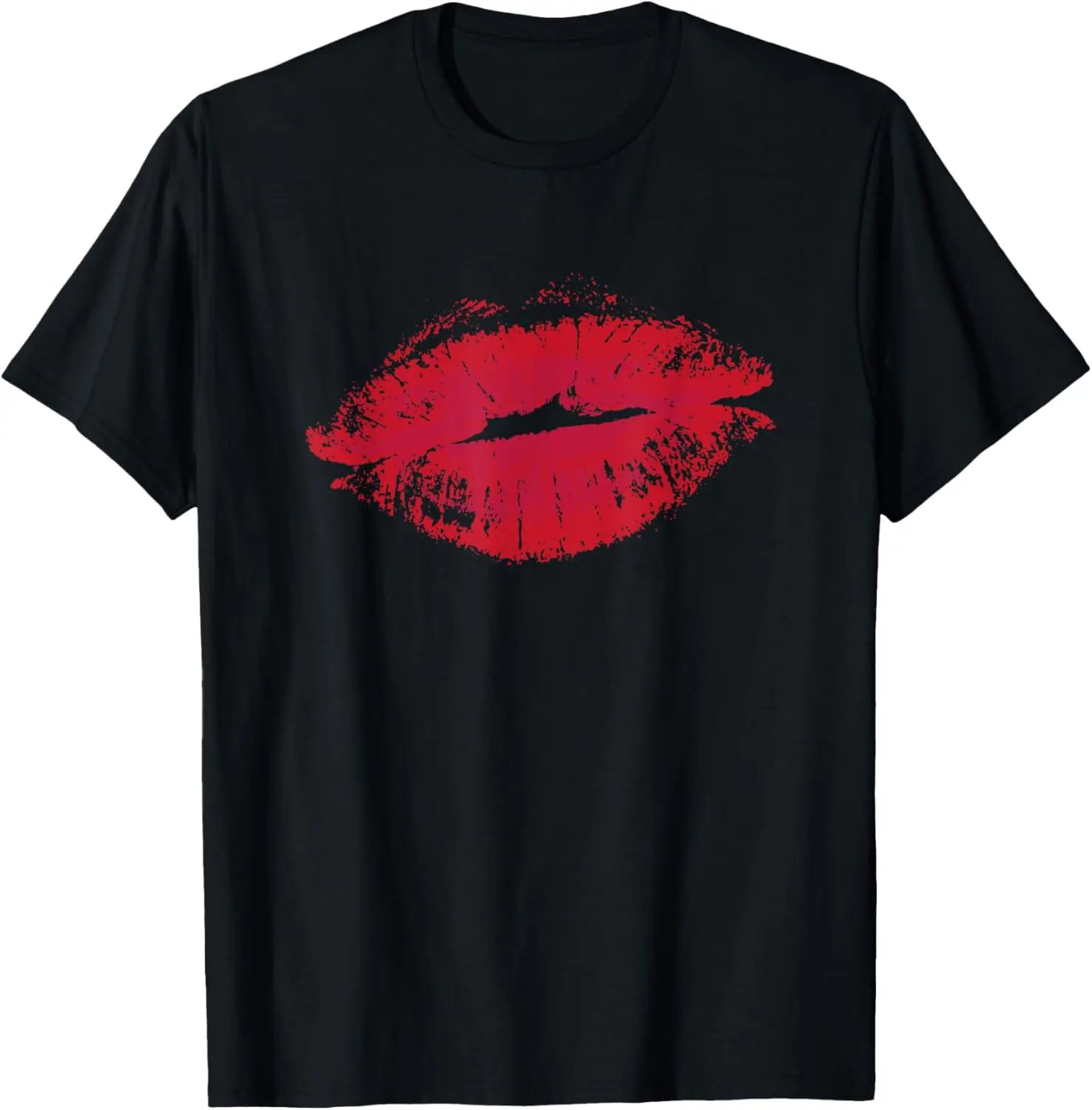 Men's Pure Cotton Round Neck Short-Sleeve Graphic T-Shirt - Red Lips Kiss Valentine's Romance Design, Casual Natural Fitness Top, Gift for Men