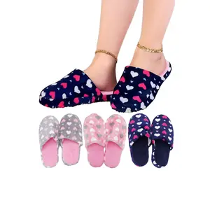 Heart Print Fuzzy Slipper Slides – Soft Foam Sole