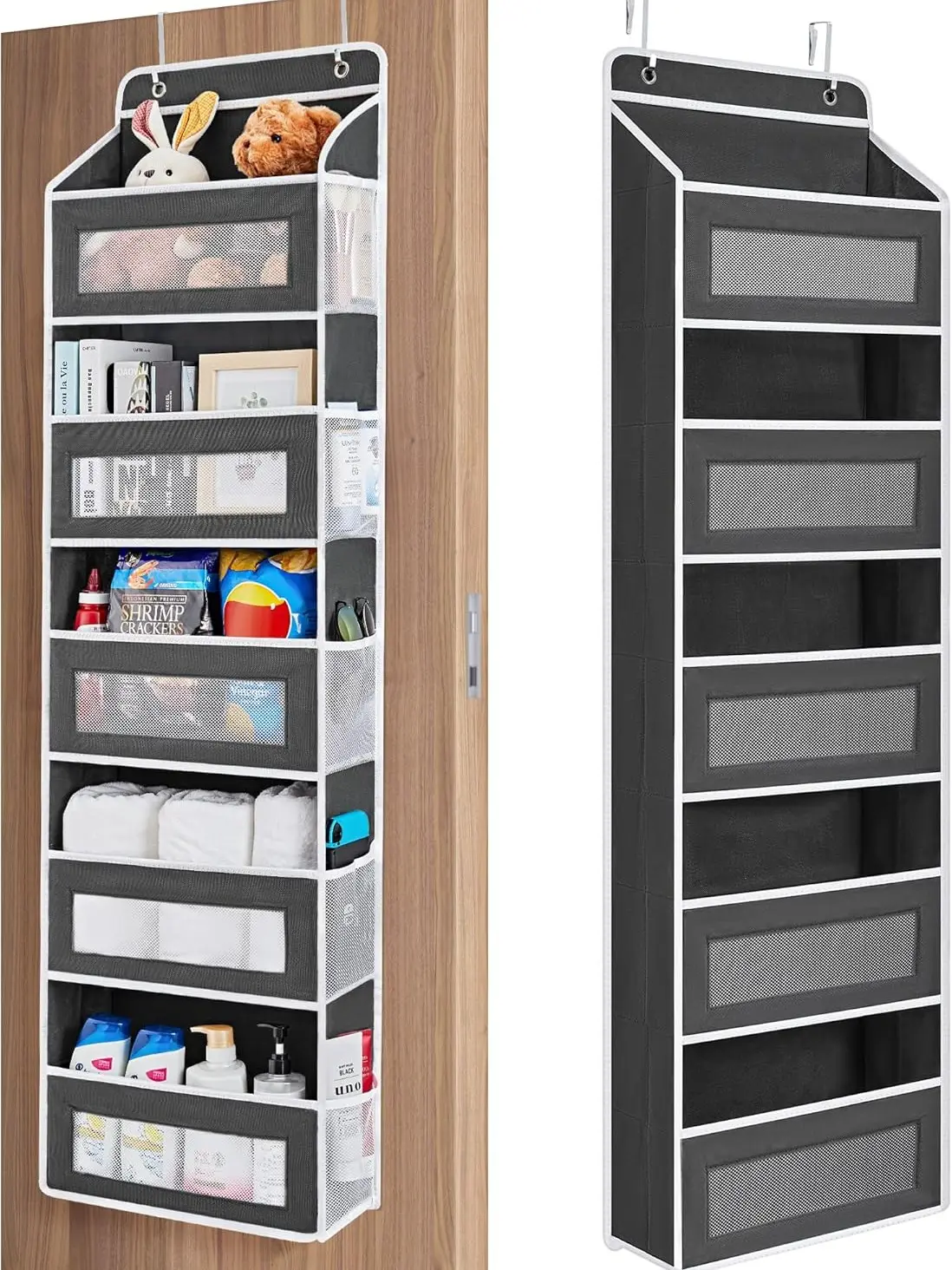 Heavy Duty 5-Tier Over-The-Door Compartmented Organizer (Grey, 1 Pack) - Anti-Tilt Hanging Storage with 5 Dustproof Clear-Window Large Pockets, 48lbs Capacity for Bathroom, Closet Small Space Organization