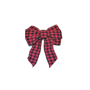 212 MAIN Deluxe 7-Loop Wired Plaid Check Christmas Bow, 8.5x14" Fabric Holiday Trim, Festive Home Decoration, 7 Loops