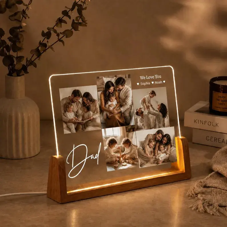 Personalized Photo Night Light LED Fathers Day Gift Photo Collage Acrylic Light Dad Gift from Kids