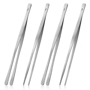 4PCS Kitchen Tongs Tweezers for Cooking, 12" Metal Kitchen Utensils, Stainless Steel Fine Cooking Tweezers Tongs with Precision Serrated Tips for Chef, Culinary, Serving Food, Pasta
