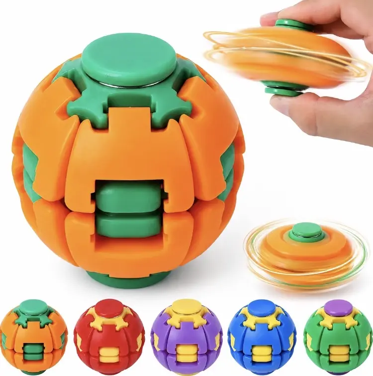 1Pc Random Color Press & Spin Fidget Spinner Ball, 360° Rotating Stress Relief Desk Toy, Portable ADHD Anxiety Relief Sensory Fidget Toy for Kids Adults